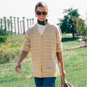 Tuckernuck Women’s Chai Stripe Lauren Oversized Yellow & Tan Cardigan Size S